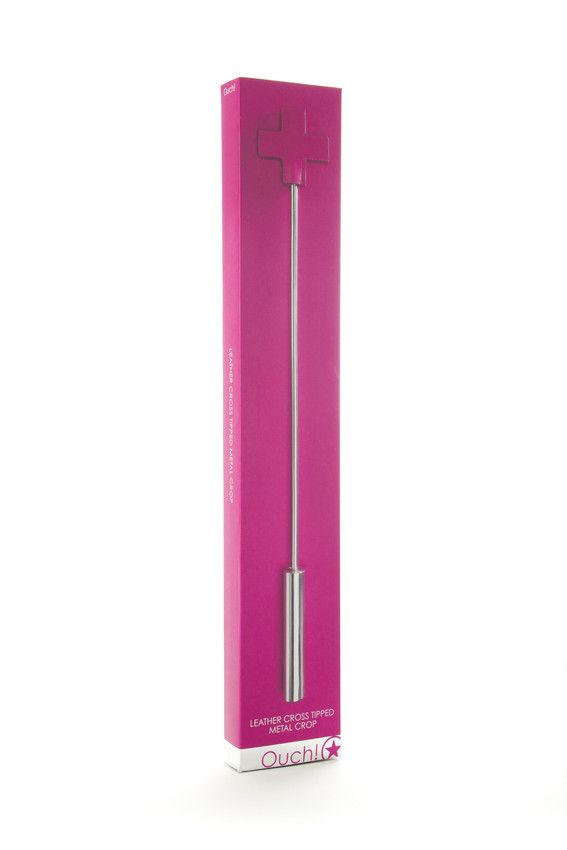 Розовая шлёпалка Leather  Cross Tiped Crop с наконечником-крестом - 56 см.